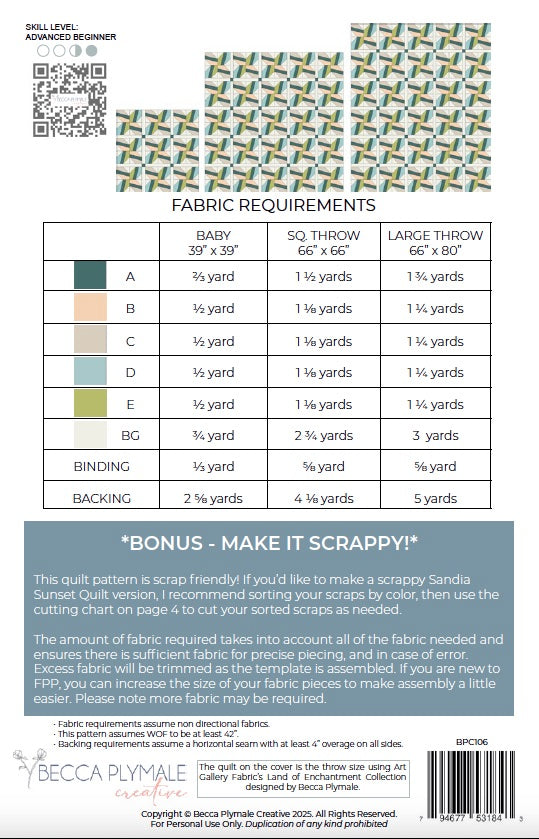 Sandia Sunset Paper Quilt Pattern