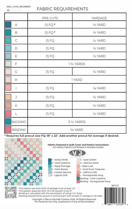 PREORDER Wholesale Paradise Breeze Quilt Pattern - Printed Pack of 5