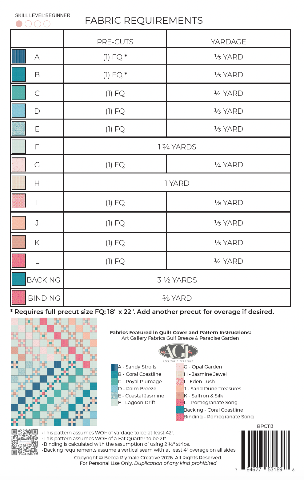 Wholesale Paradise Breeze Quilt Pattern - Printed Pack of 5